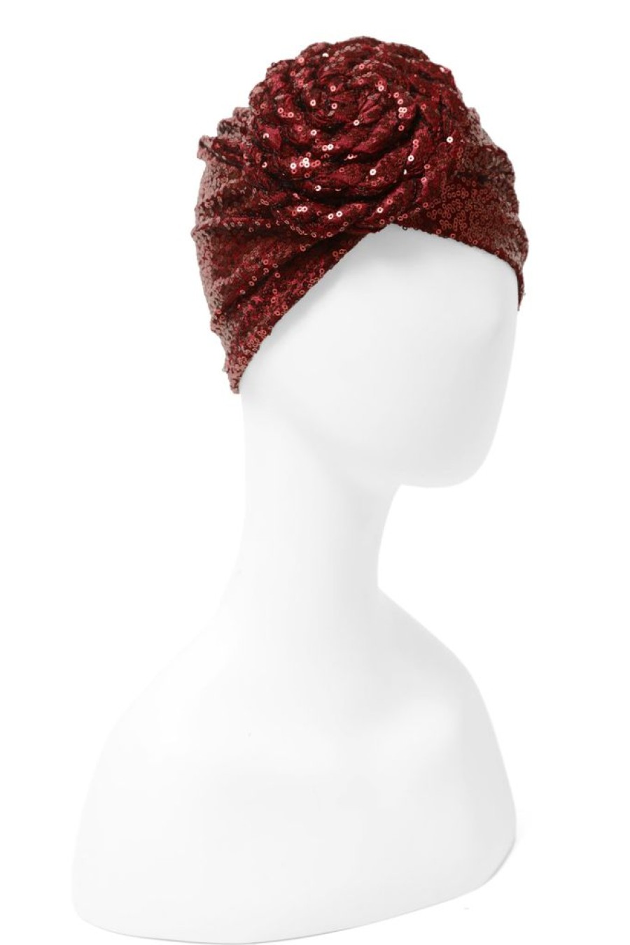 Online Sequin Rosette Turban-Burgundy