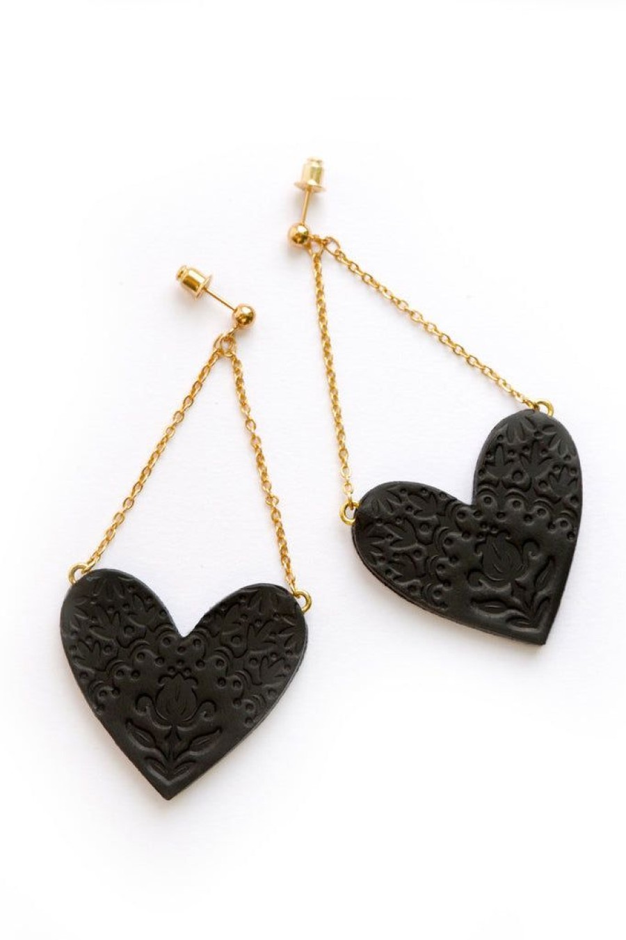 Clearance Rosita Bonita Sweet Black Heart Large Earrings