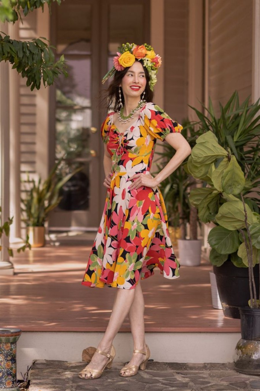 Hot Puff Sleeve L'Amour Dress-Flower Power