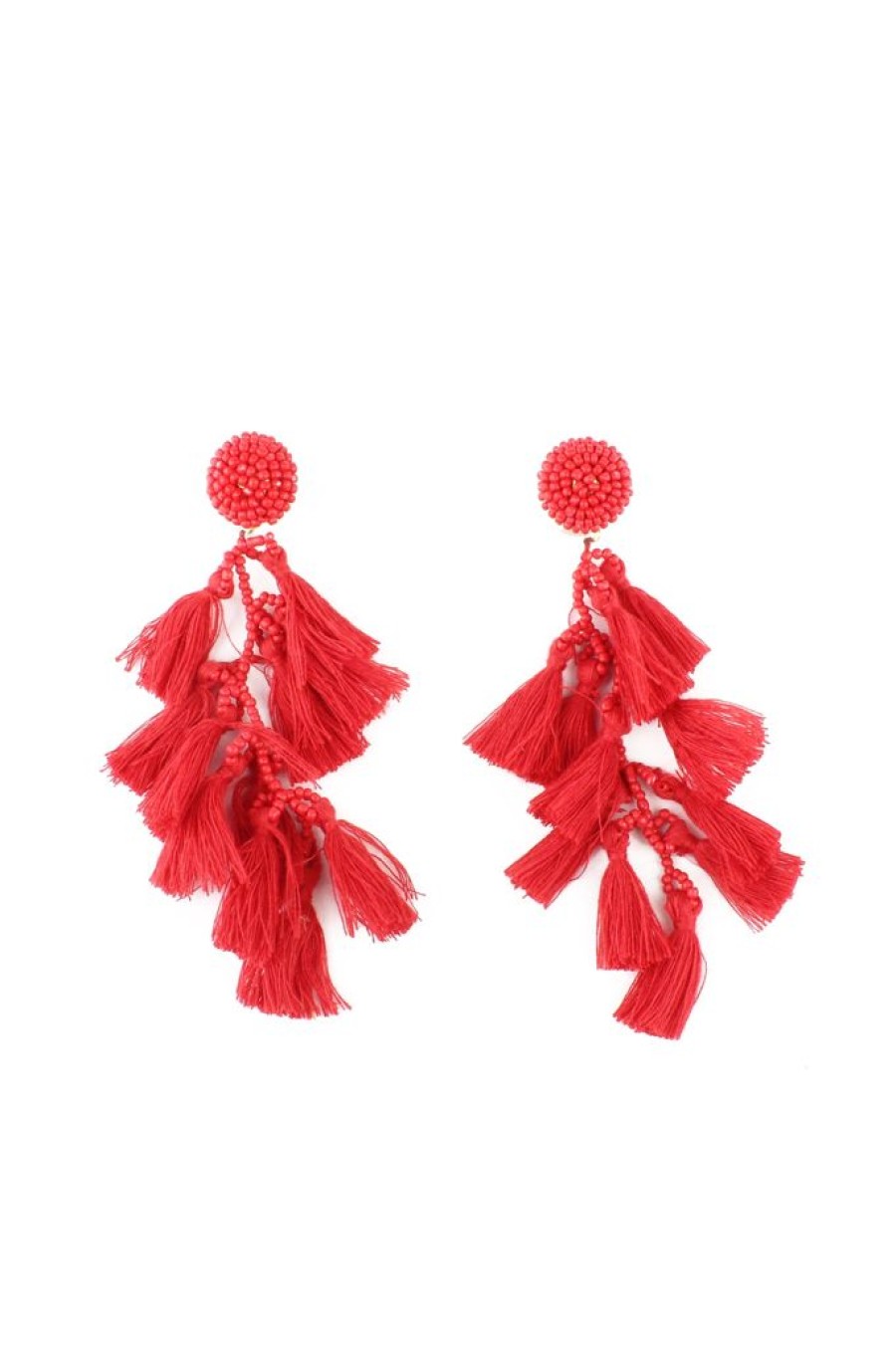 Hot Seed Bead Tassel Earrings