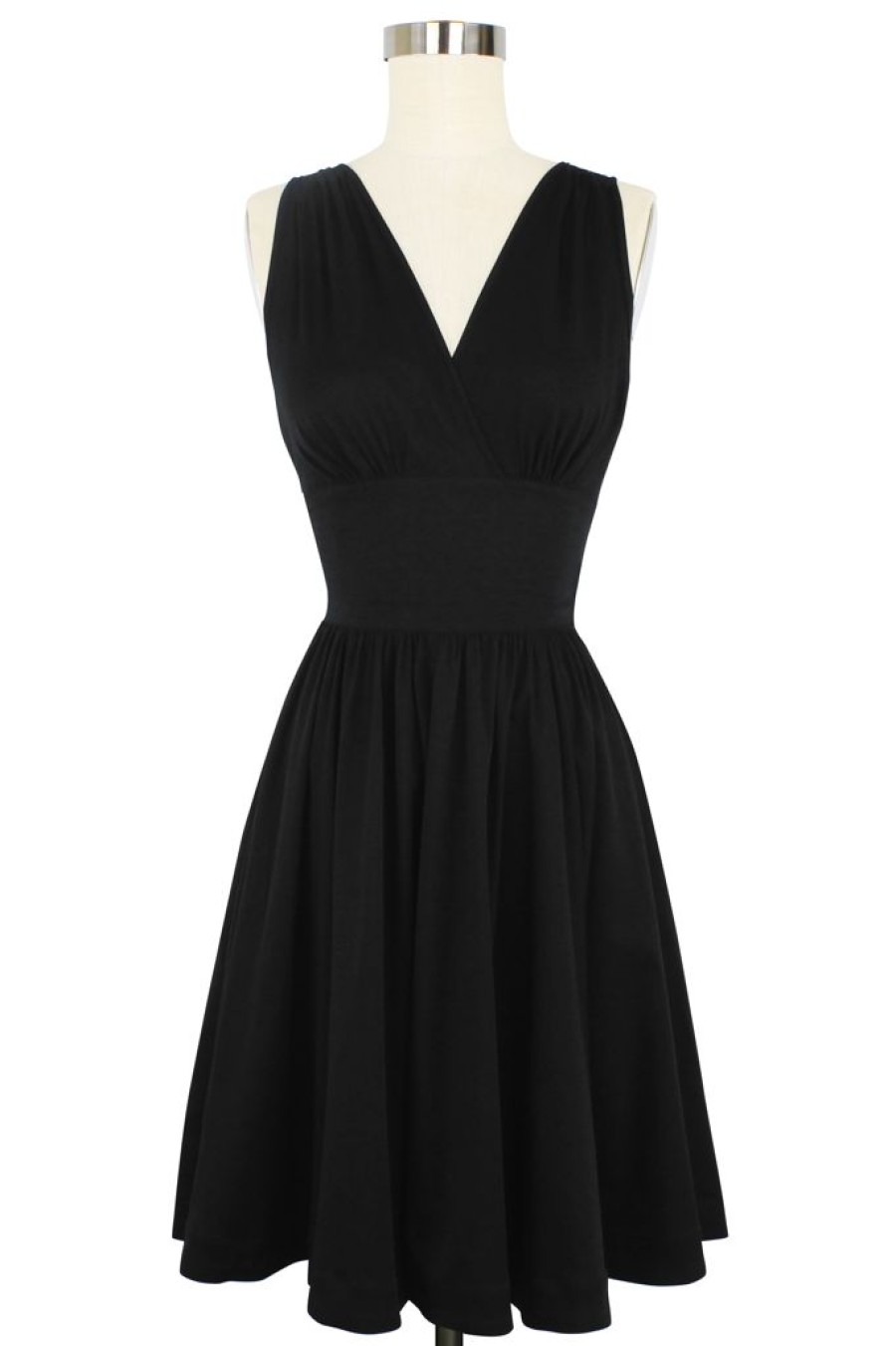 Clearance Doris Knee Length Dress-Black Rayon Stretch