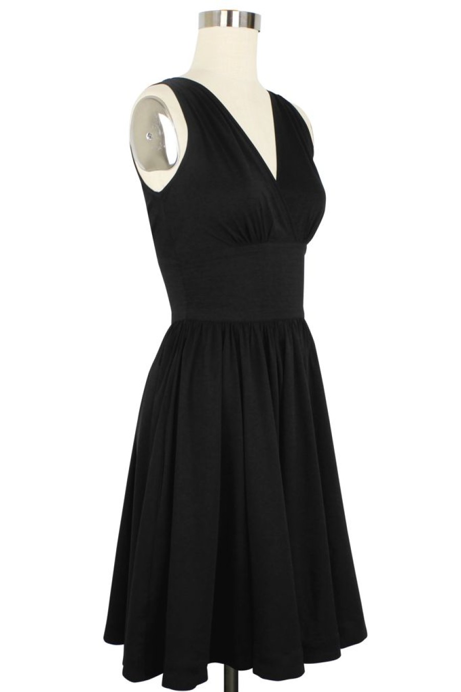 Clearance Doris Knee Length Dress-Black Rayon Stretch