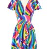 Clearance Deep Cut Camilla Mini Dress-Rainbow Bright