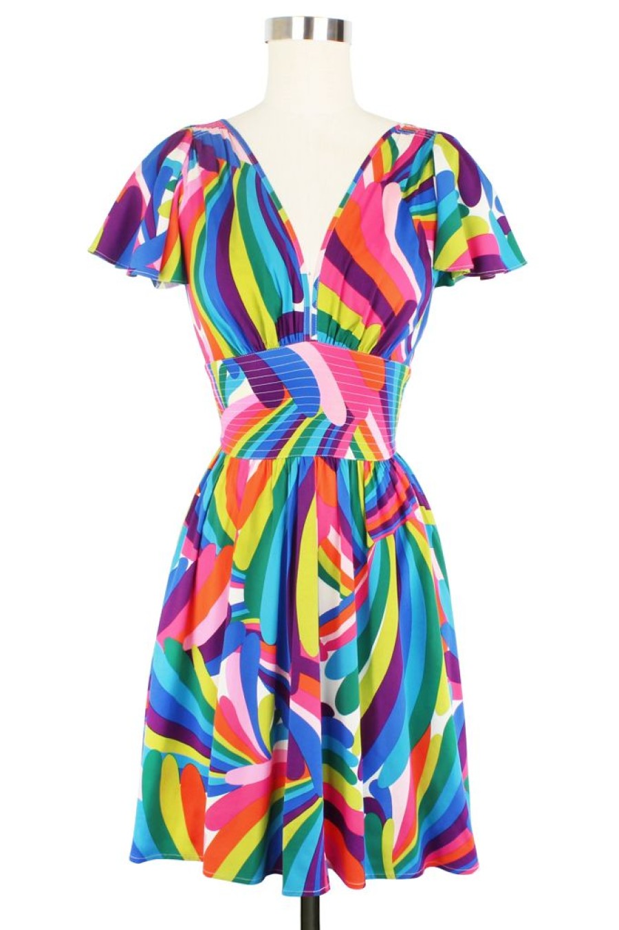 Clearance Deep Cut Camilla Mini Dress-Rainbow Bright