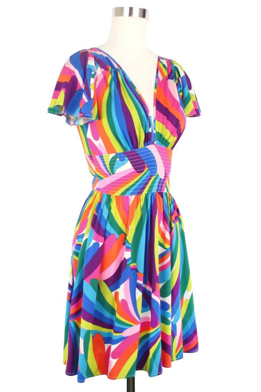 Clearance Deep Cut Camilla Mini Dress-Rainbow Bright