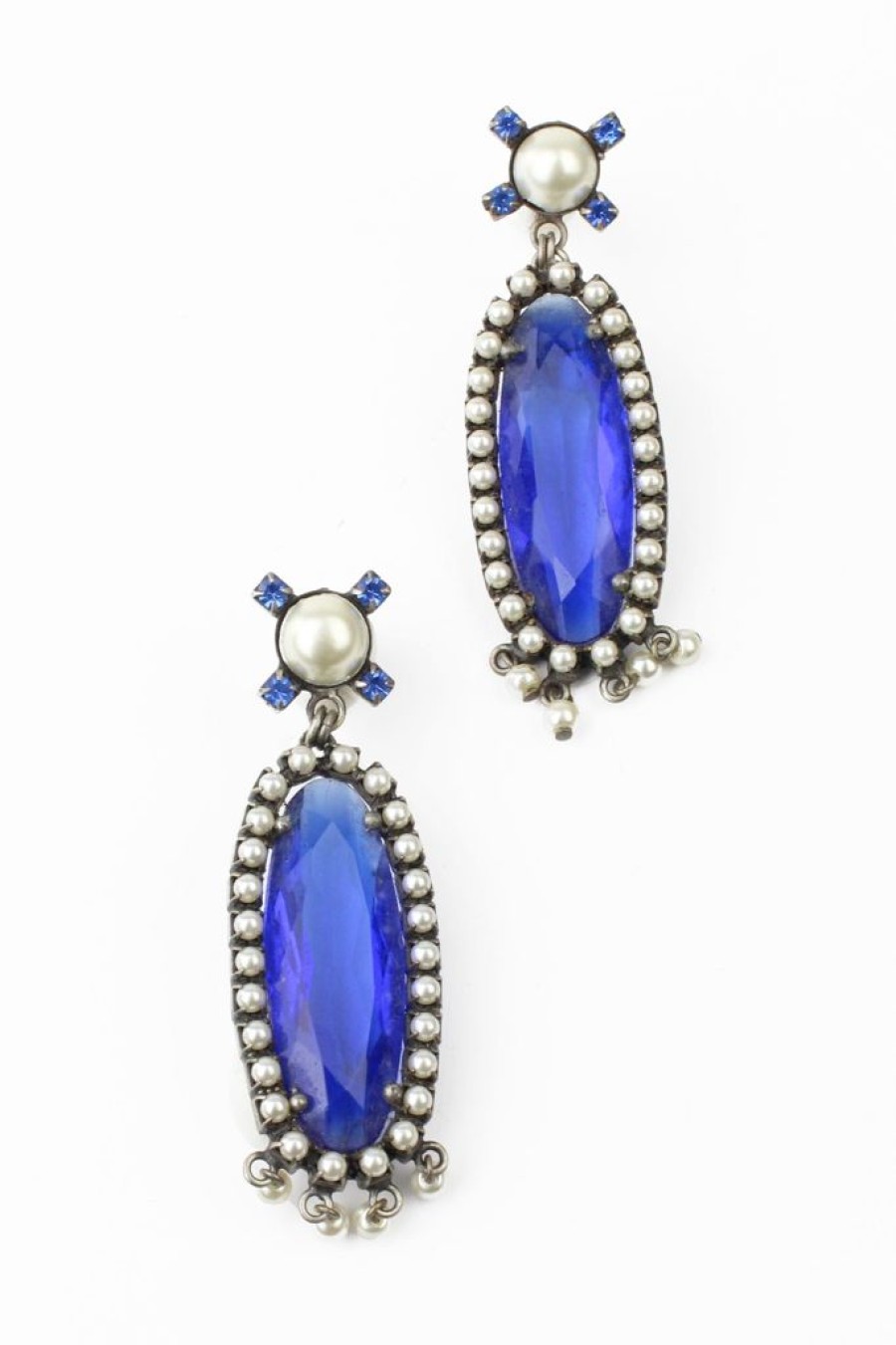 Best De Luxe Pearl And Blue Oval Drop Earrings