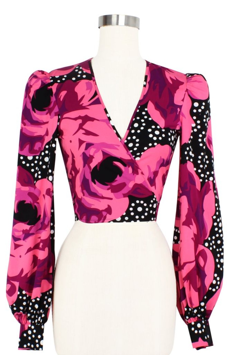 Clearance Ossie Wrap Top-Polka Dot Rose