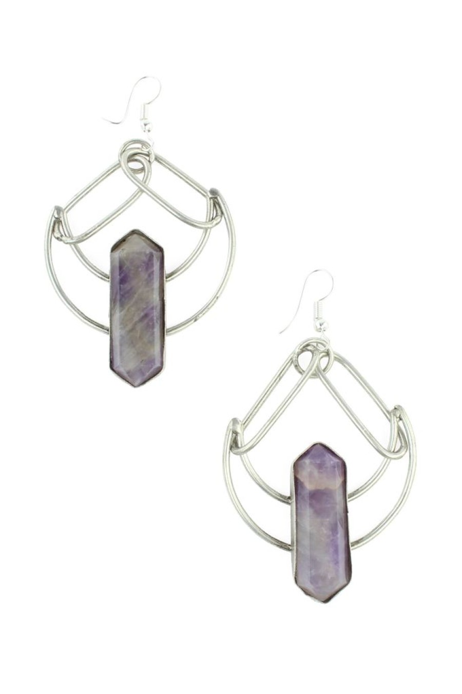 Clearance Silver Crescent Moon Amethyst Earrings