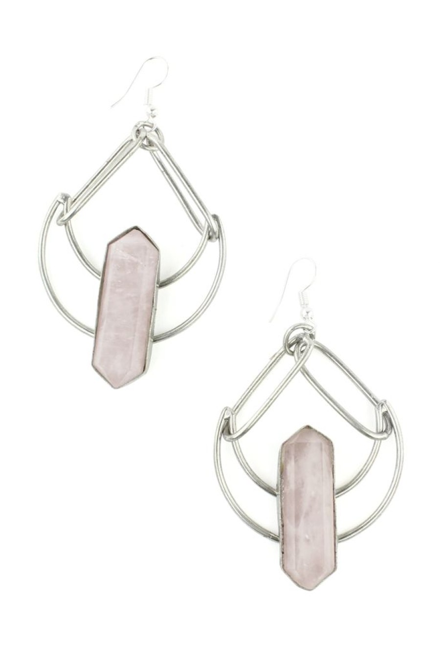 Best Silver Crescent Moon And Rose Quartz Earrings