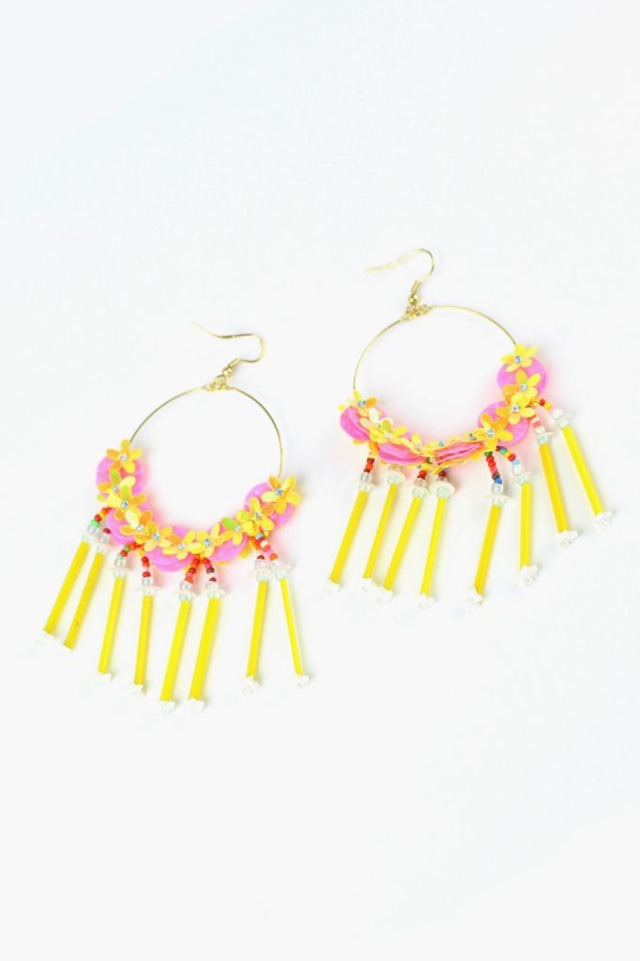 Hot Flower And Tube Bead Earrings