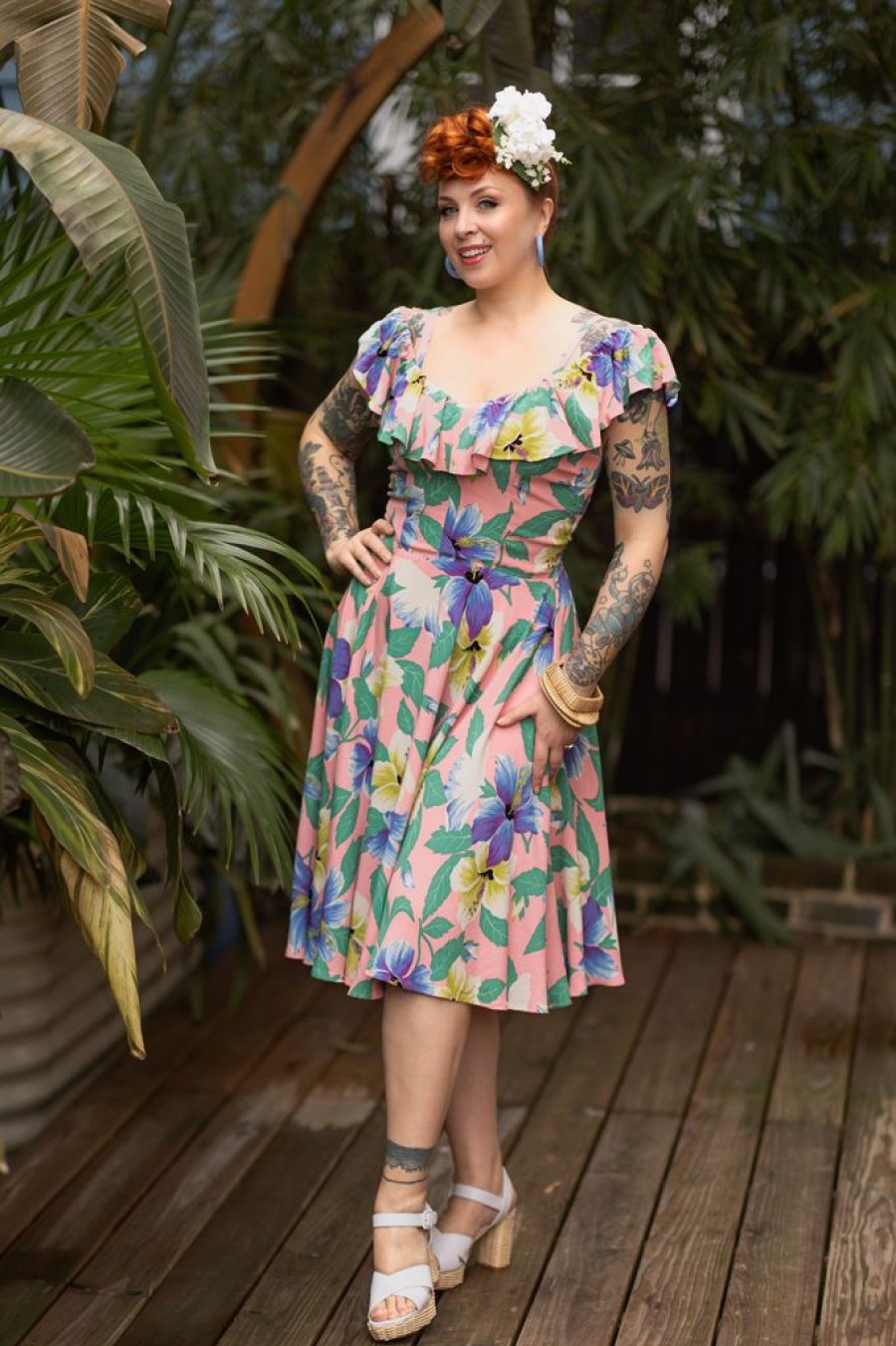 Hot Hollywood Circle Dress-Hibiscus