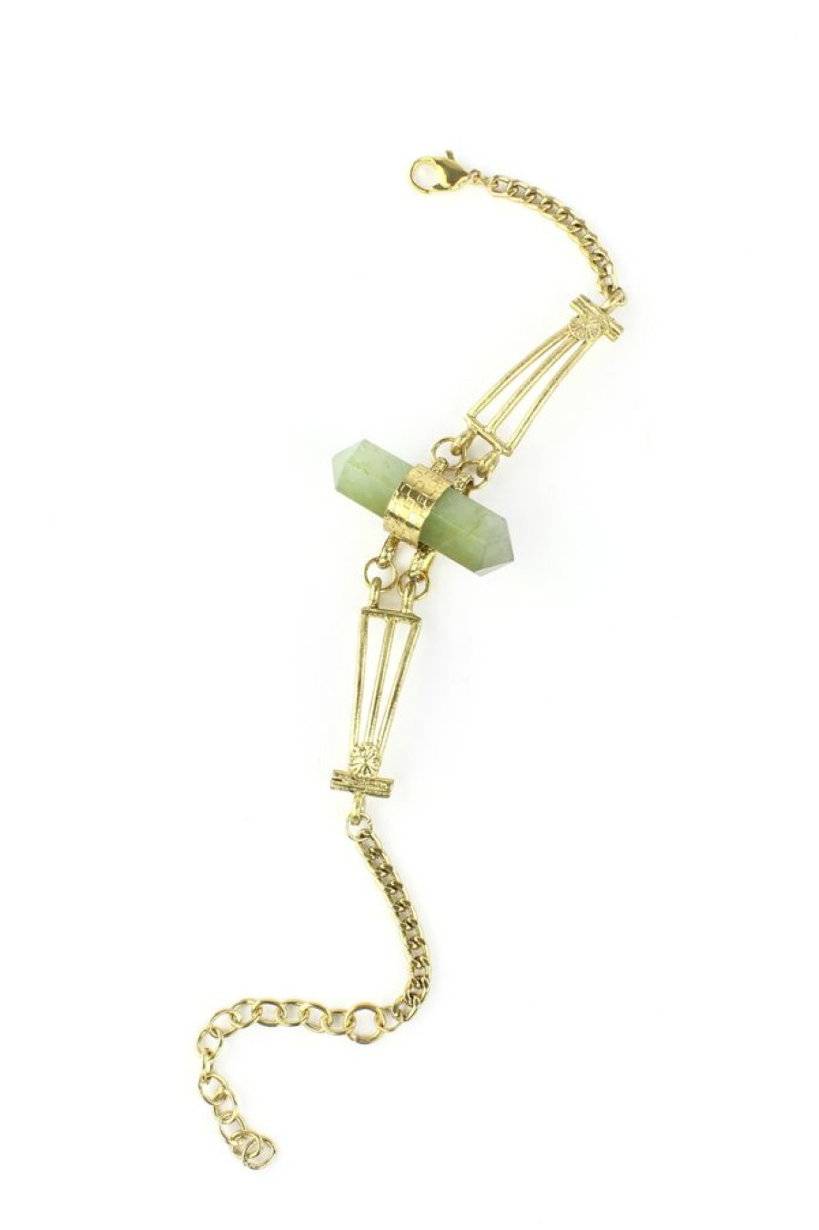 Online Gold Metal & Adventurine Chain Bracelet