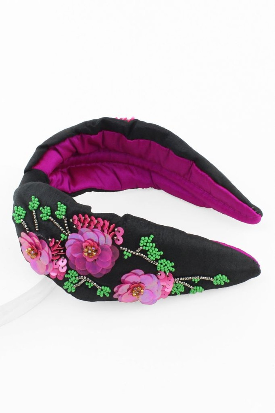 New Fuchsia Sequin Floral Black Headband