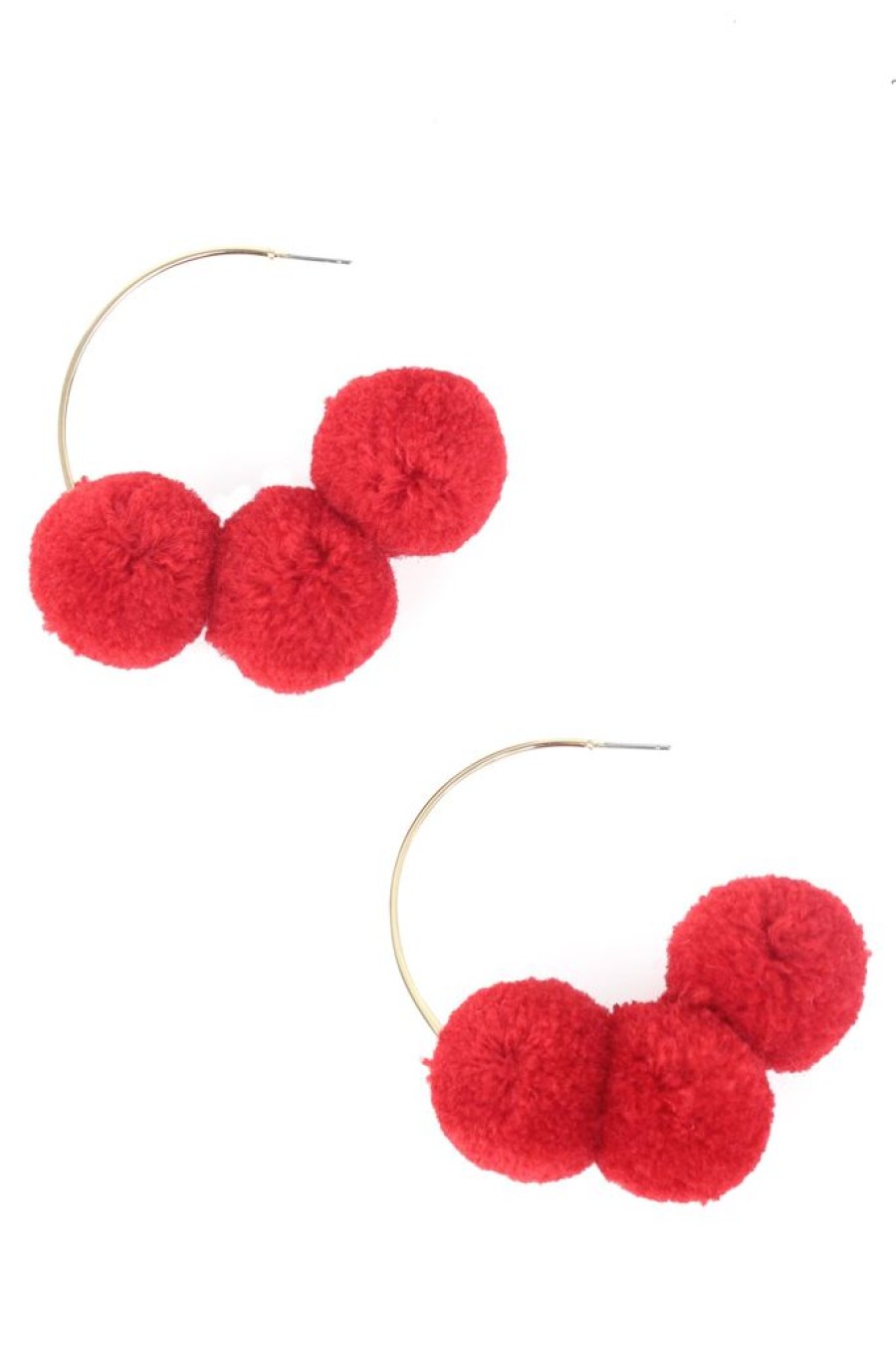 Hot Three Pompom Hoop Earrings