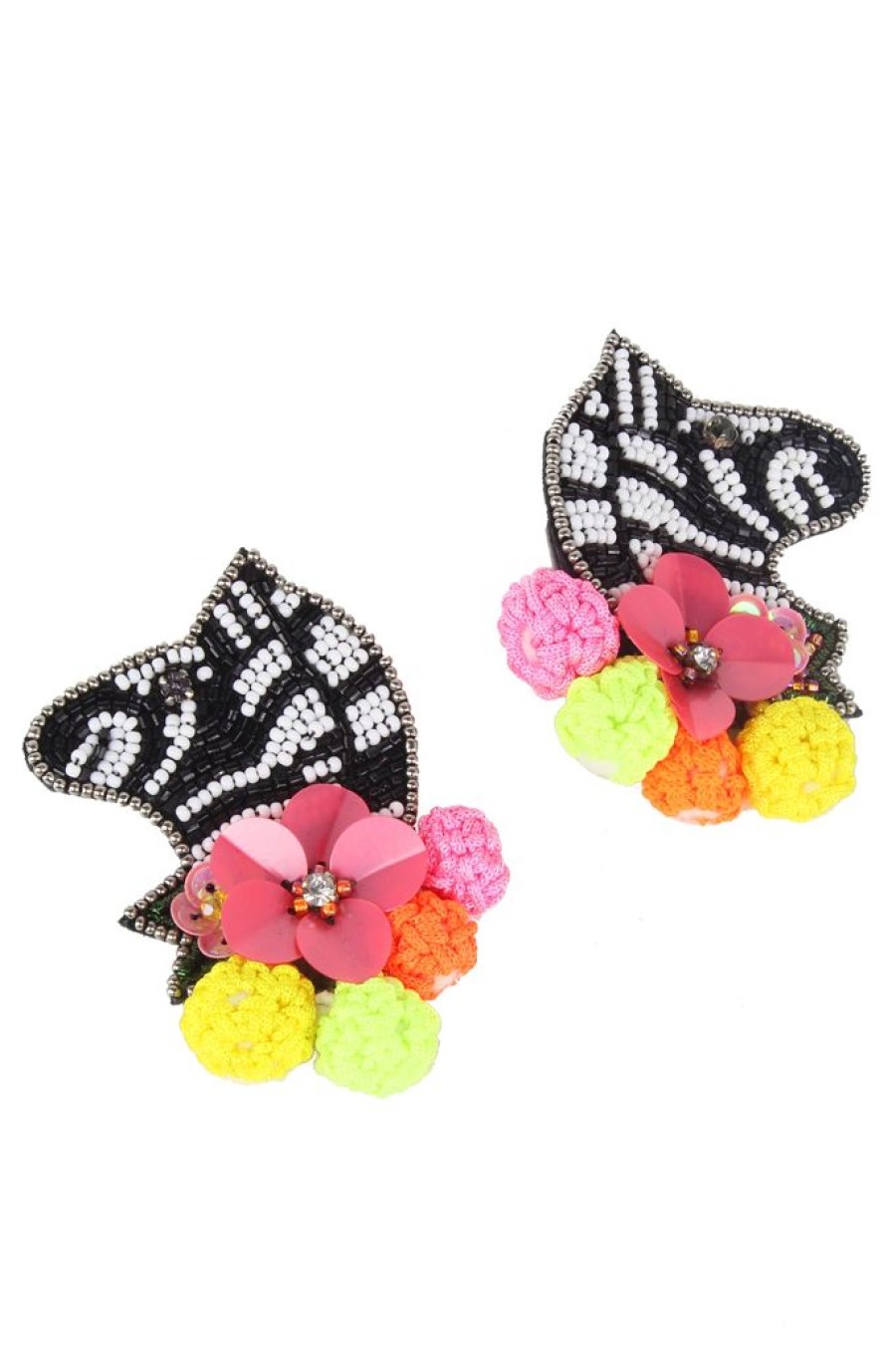 Hot Beaded Zebra Pom Earrings