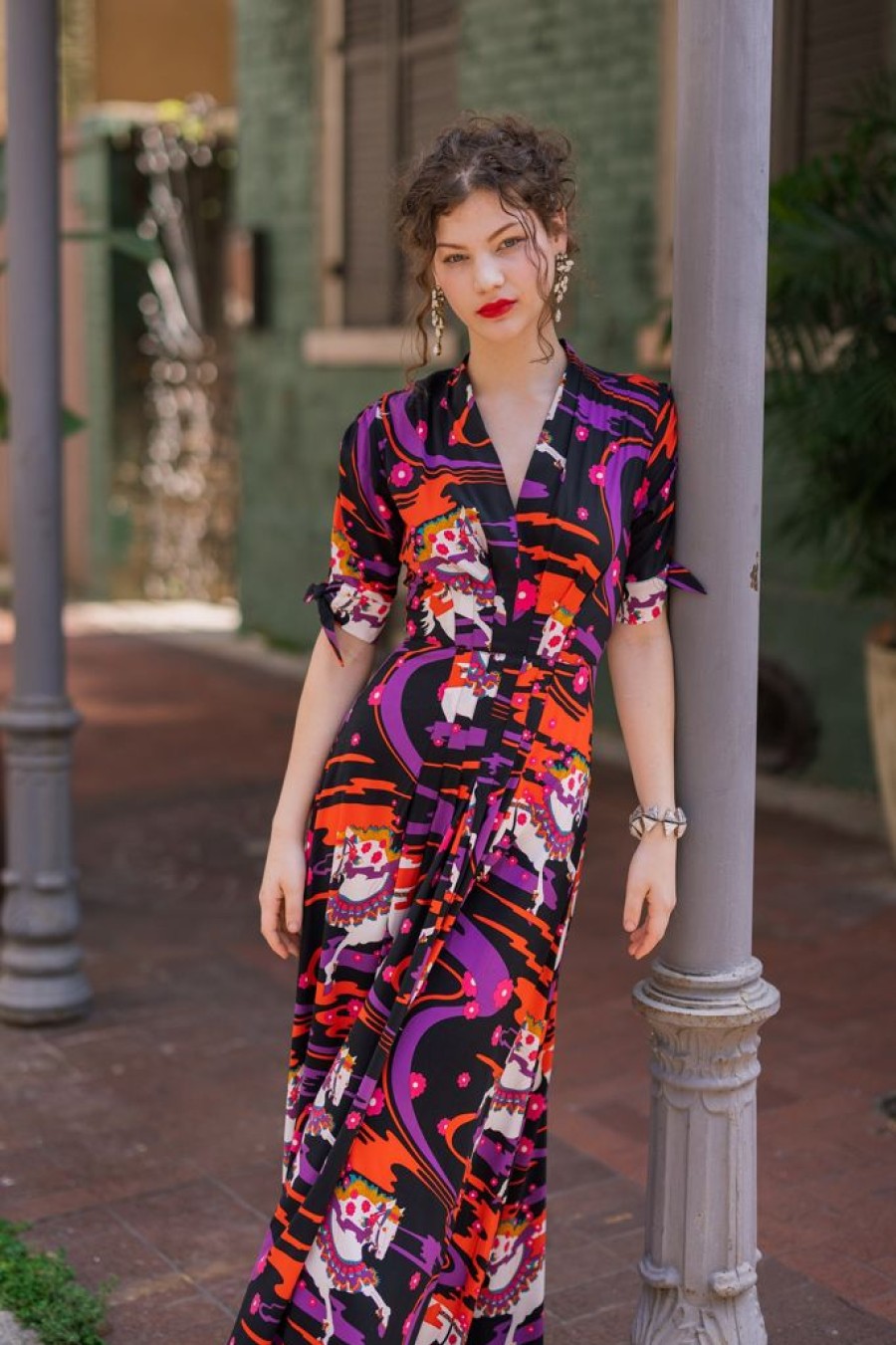 New Tie Sleeve Jenny Long Dress-Carousel Ponies