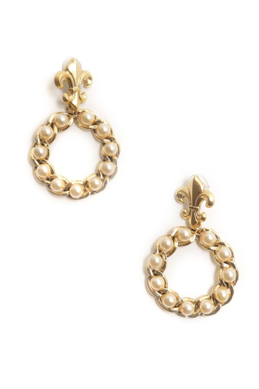 Best Yochi Fleur De Lis Pearl Earrings