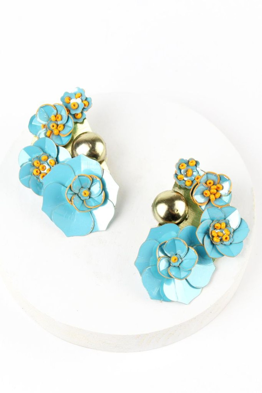 Wholesale Gold And Blue Floral Earrings