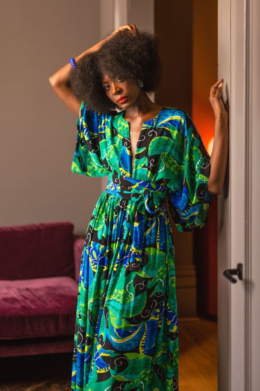 Best Belted Zip Caftan-Psychedelic Butterflies