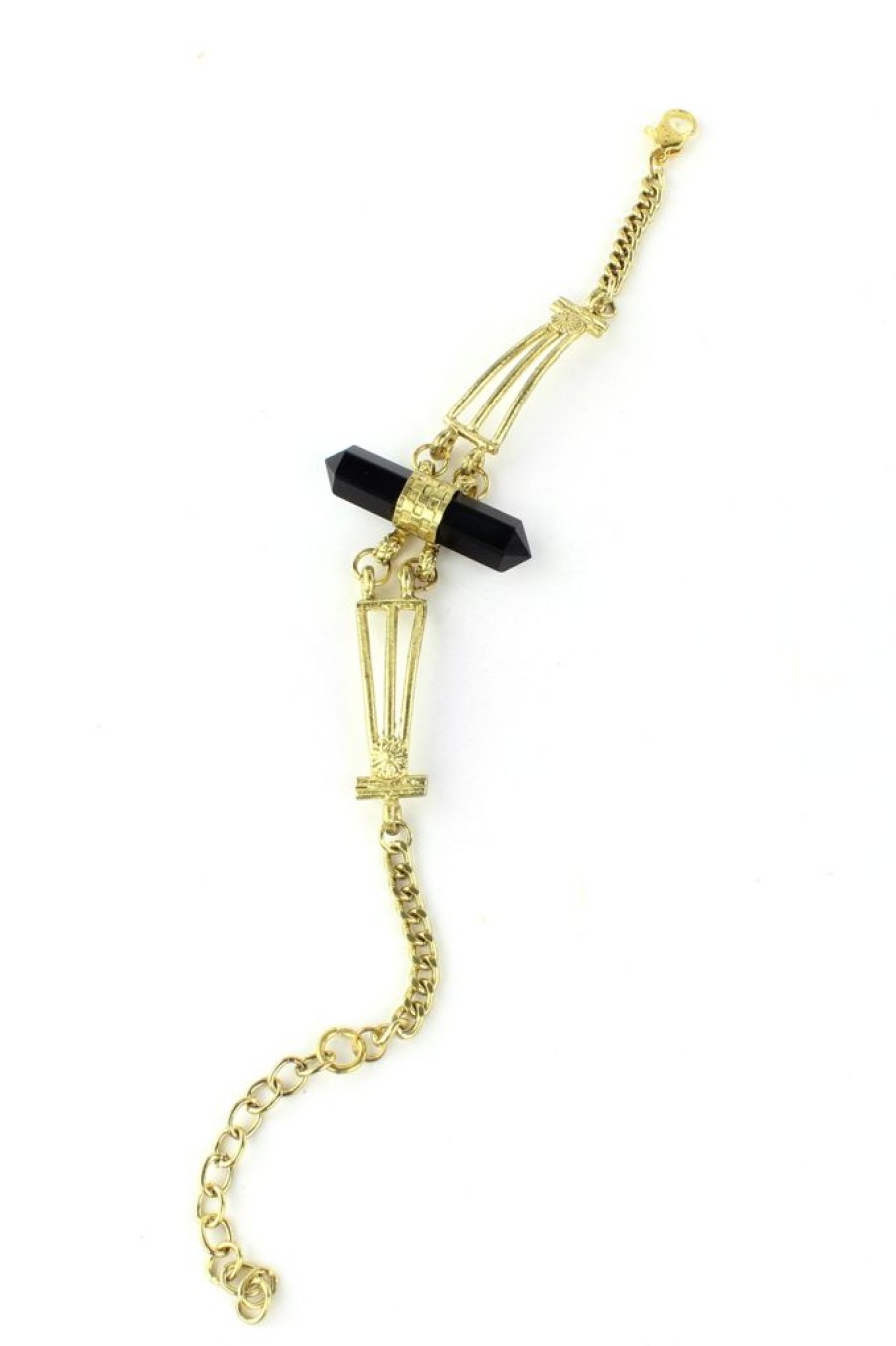 Online Gold & Black Onyx Chain Bracelet