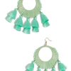 Hot Mint Circle Raffia And Tassel Earrings