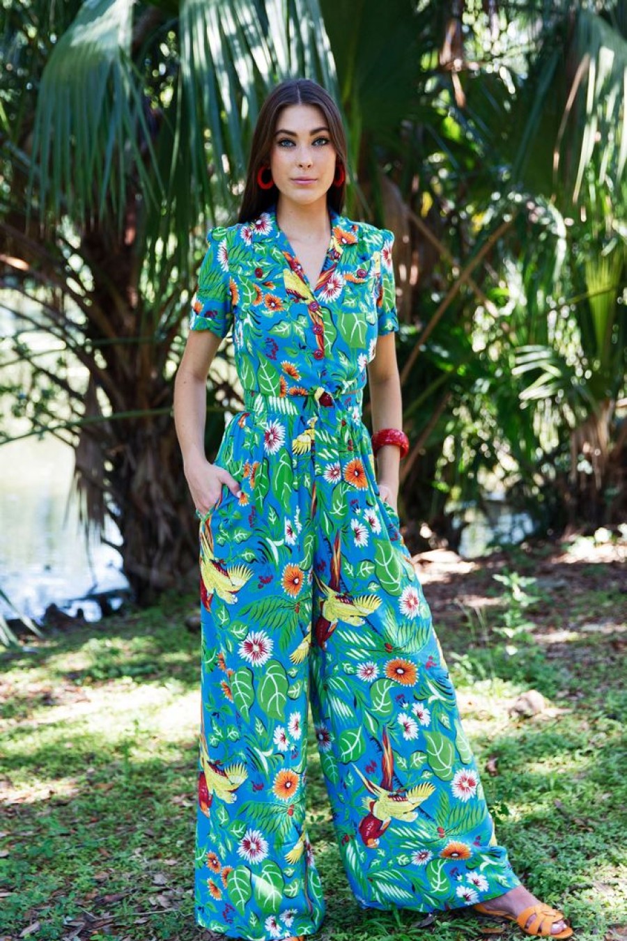 Online High Waist Pants-Jungle Parrots