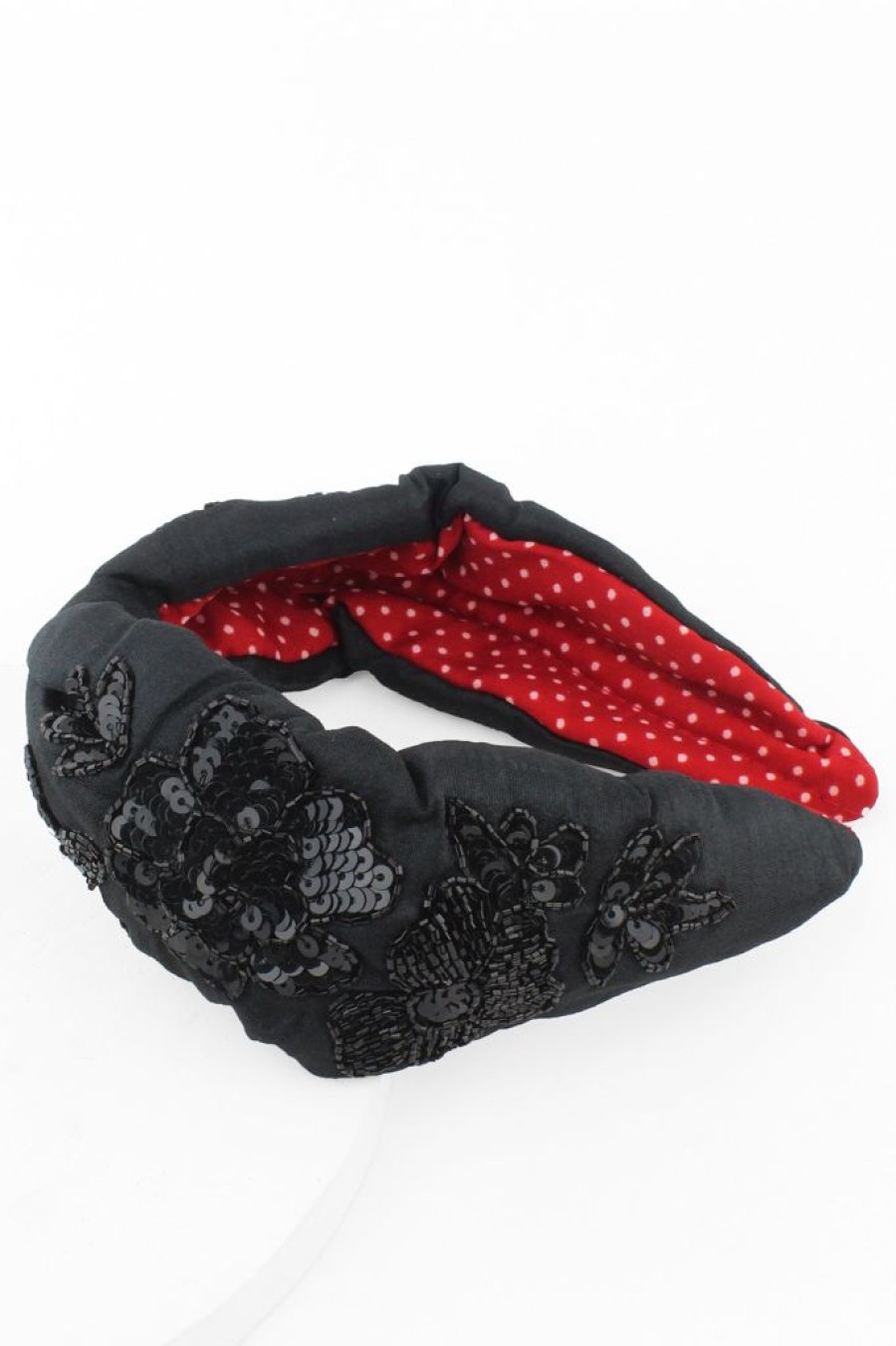 Hot Black Sequin And Beaded Floral Headband