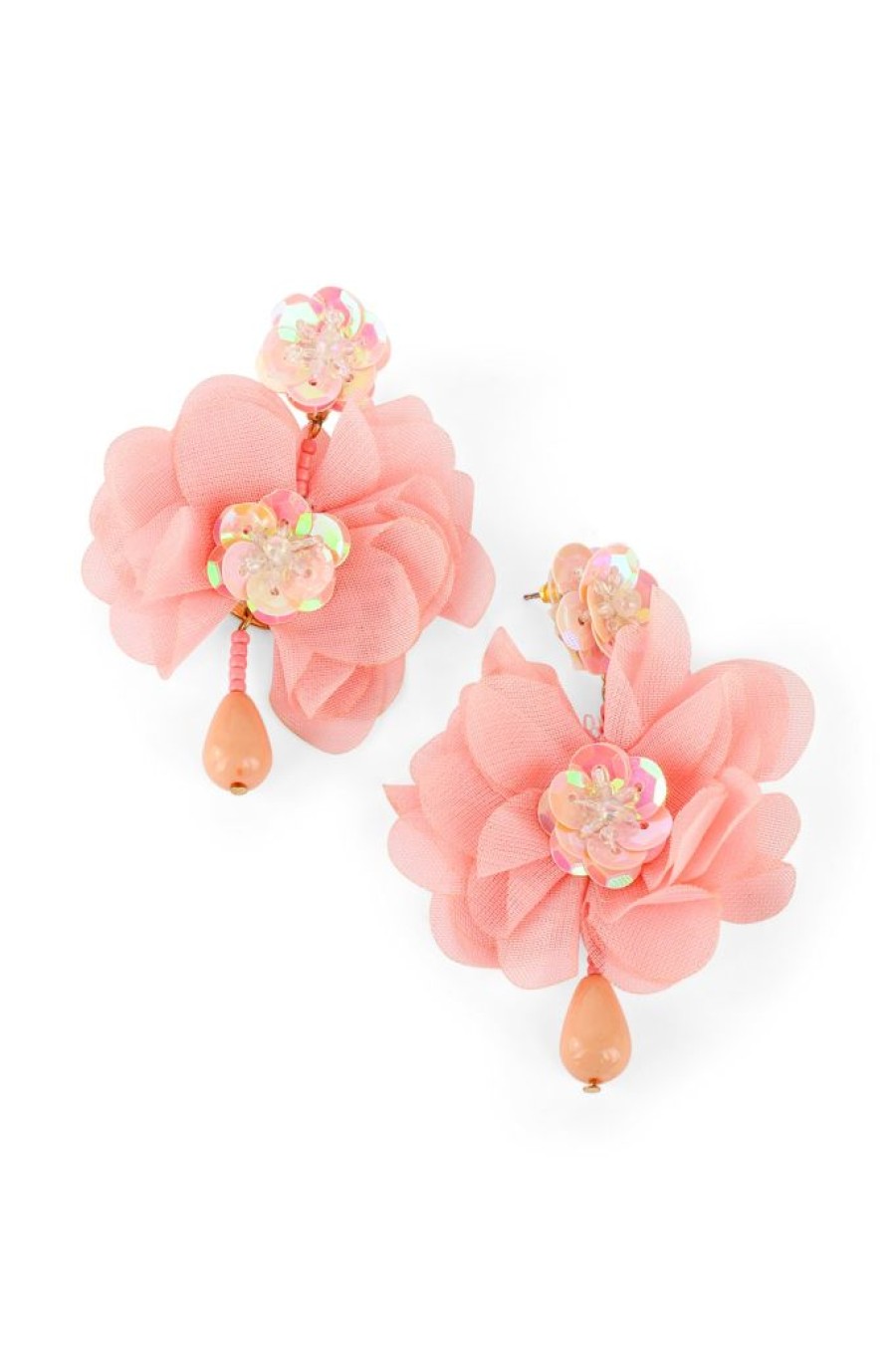 Wholesale Sequin And Tulle Flower Drop Earrings