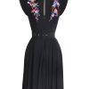 Wholesale Embroidered Zip Front Marie Dress -Black