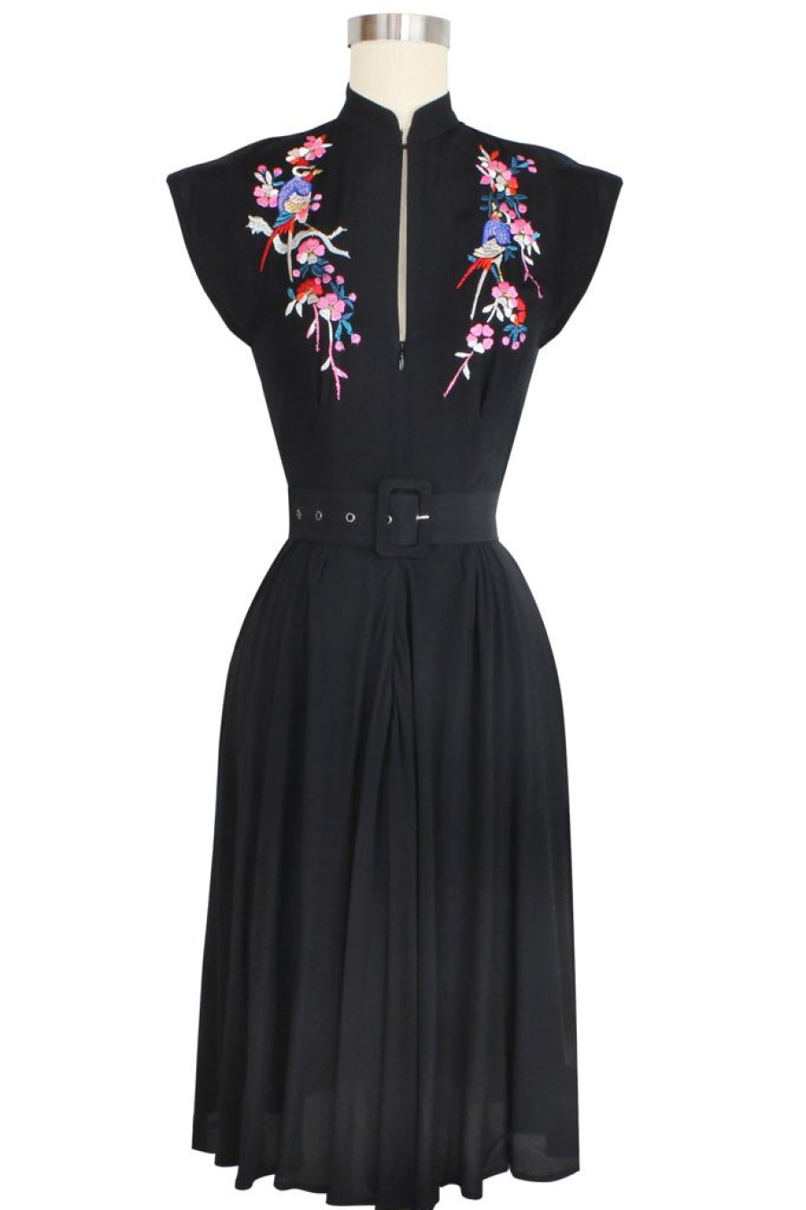 Wholesale Embroidered Zip Front Marie Dress -Black