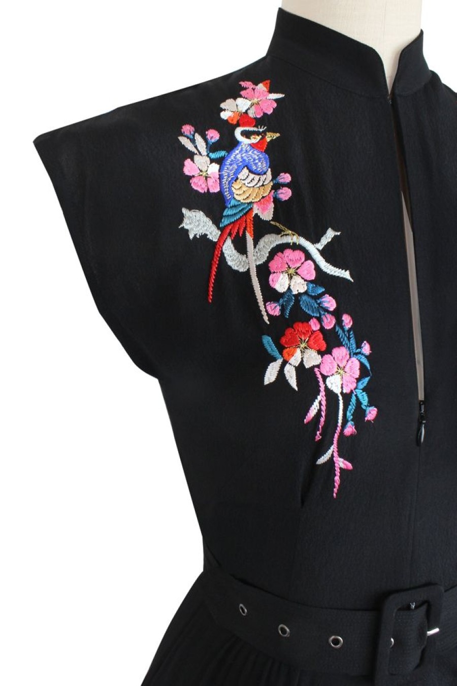 Wholesale Embroidered Zip Front Marie Dress -Black