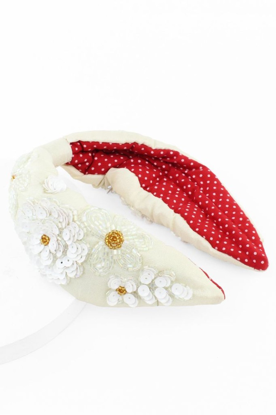 Online White Sequin Beaded Floral Headband