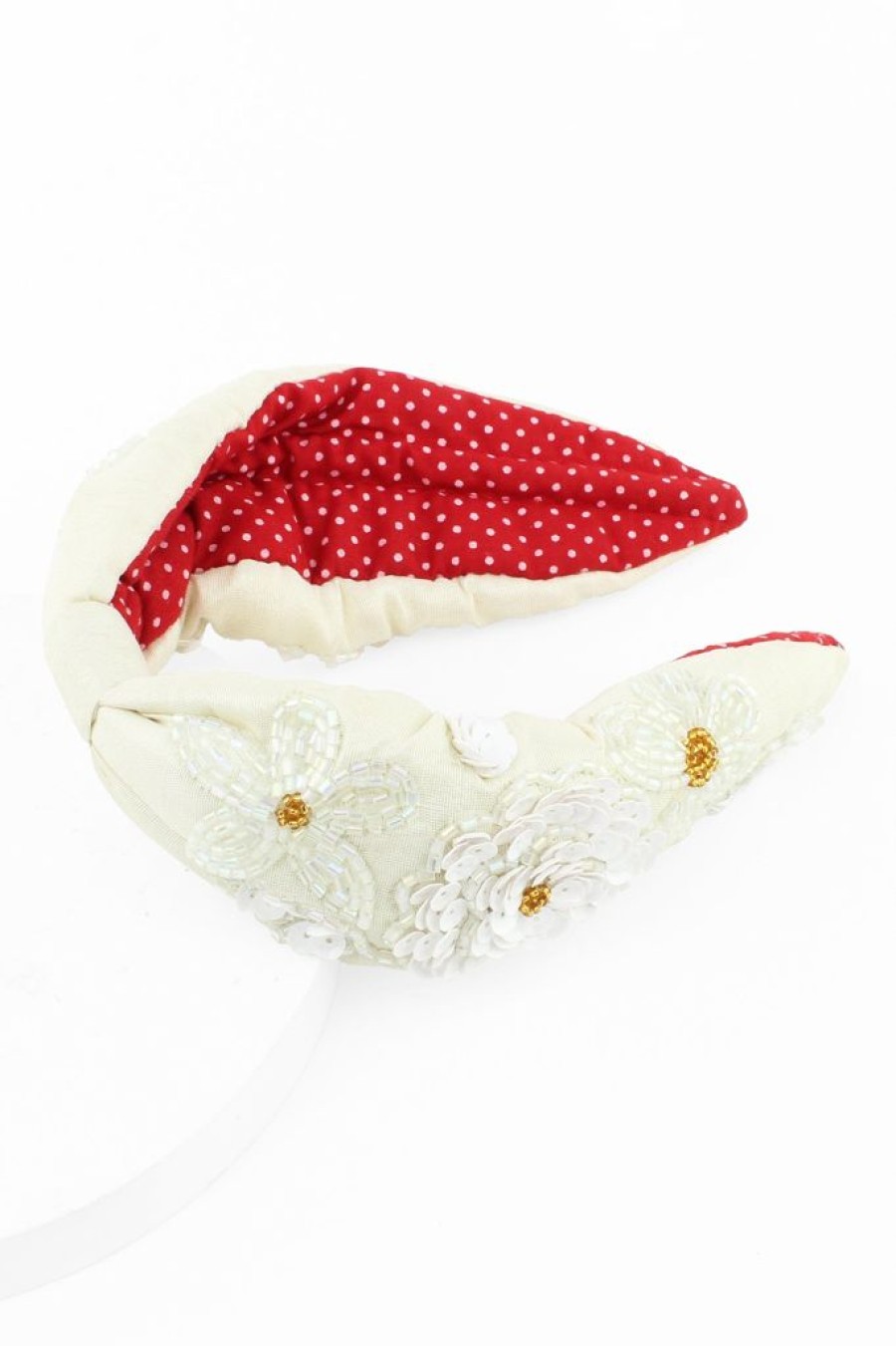 Online White Sequin Beaded Floral Headband