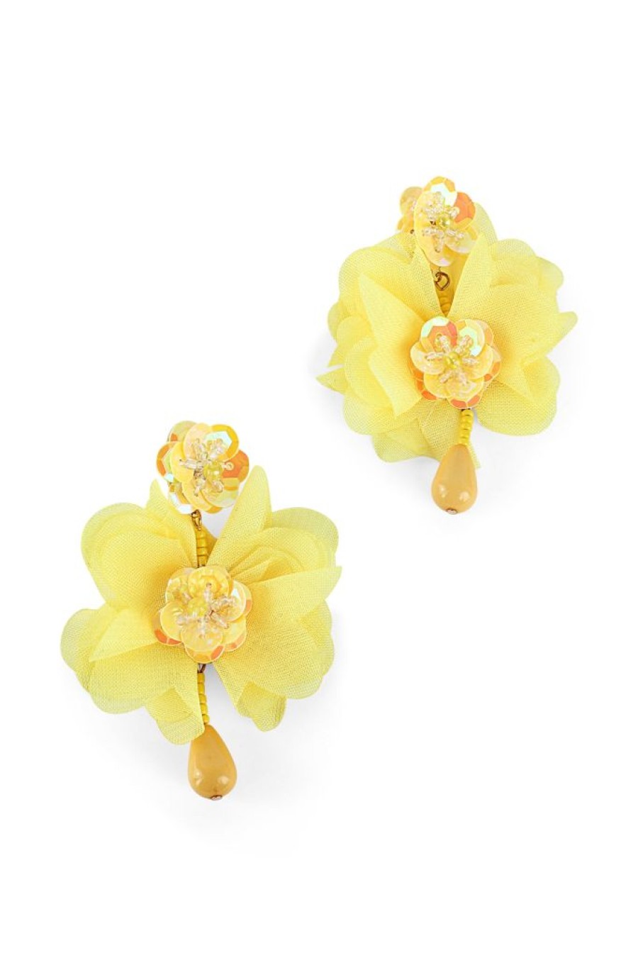 Wholesale Sequin And Tulle Flower Drop Earrings