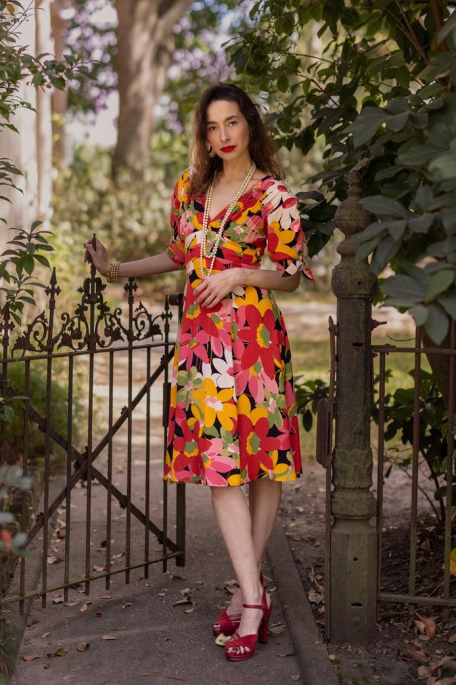 Hot Tie Sleeve 40S Dress-Flower Power