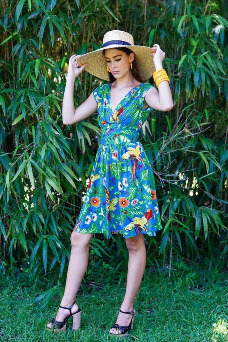 New Sandra Dress-Jungle Parrots