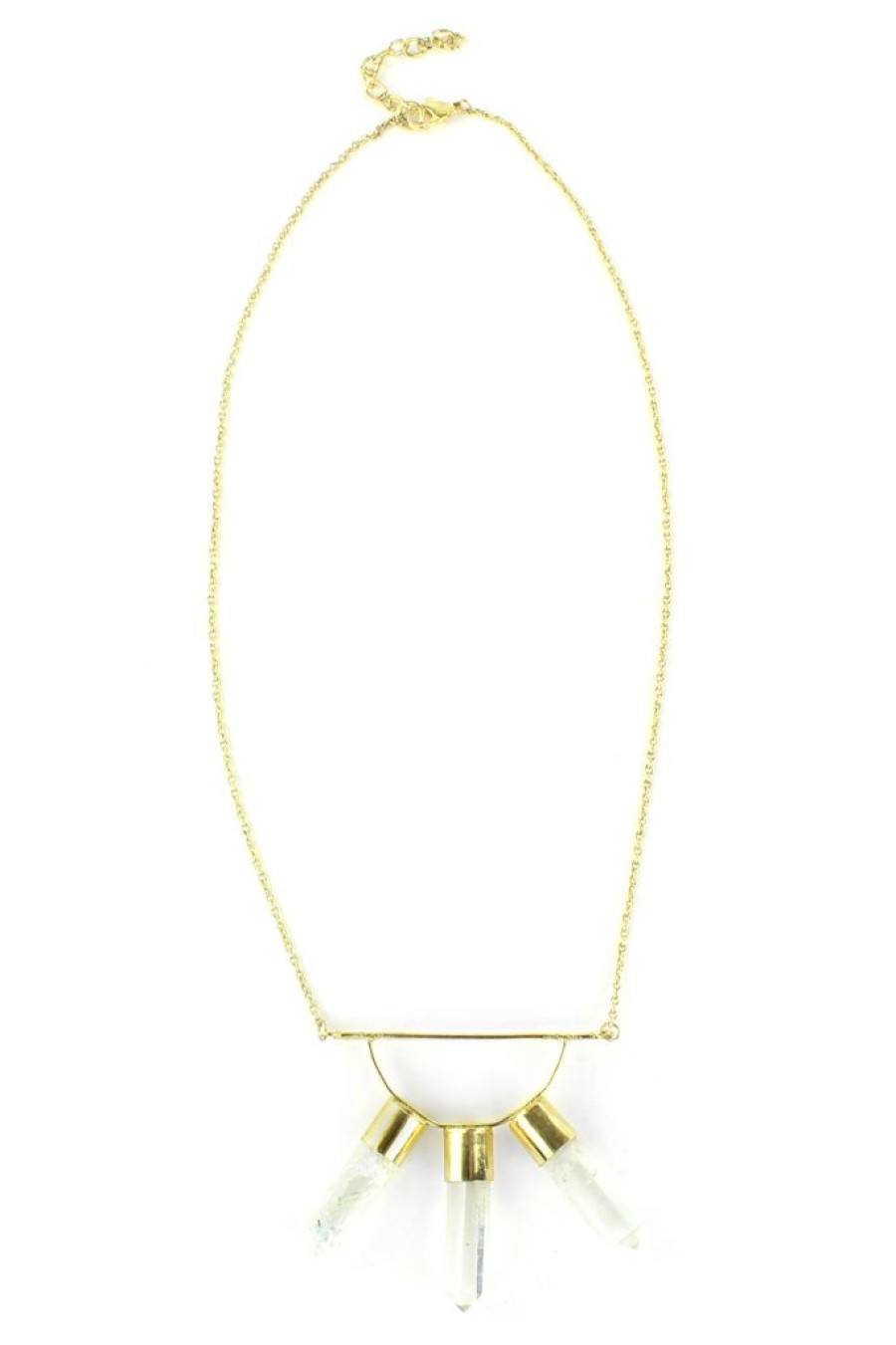 Online Triple Clear Crystal And Gold Bar Necklace