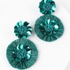 Wholesale Raffia Beaded Flower Disc Drop Earrings