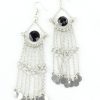 Online Silver Chain Drop Tassel Earrings- Jet