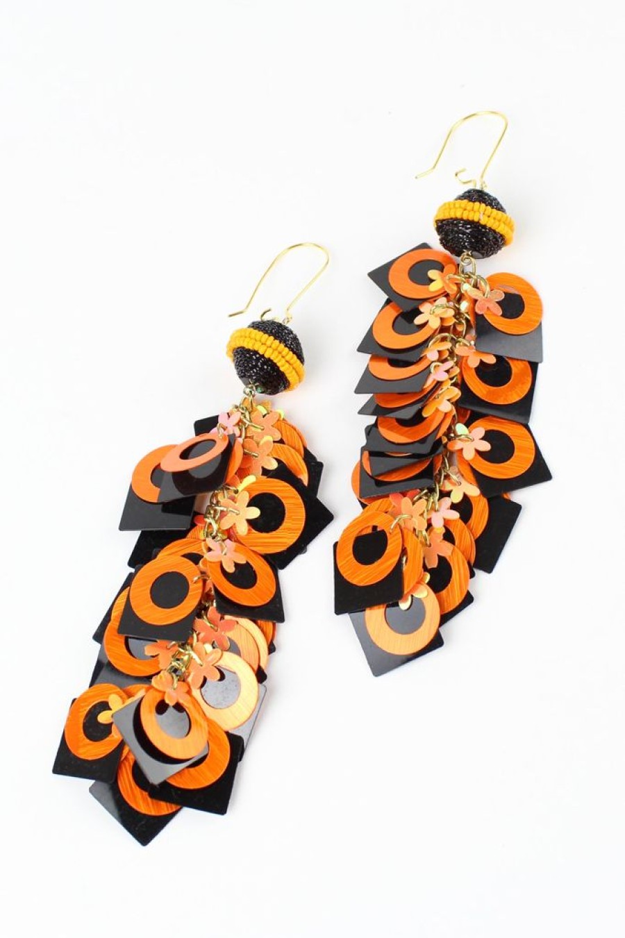 Clearance Orange Circle And Square Sequin Earrings